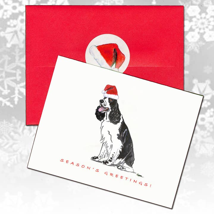 Springer Spaniel Black N White Christmas Cards for wholesale by Zeppa Studios