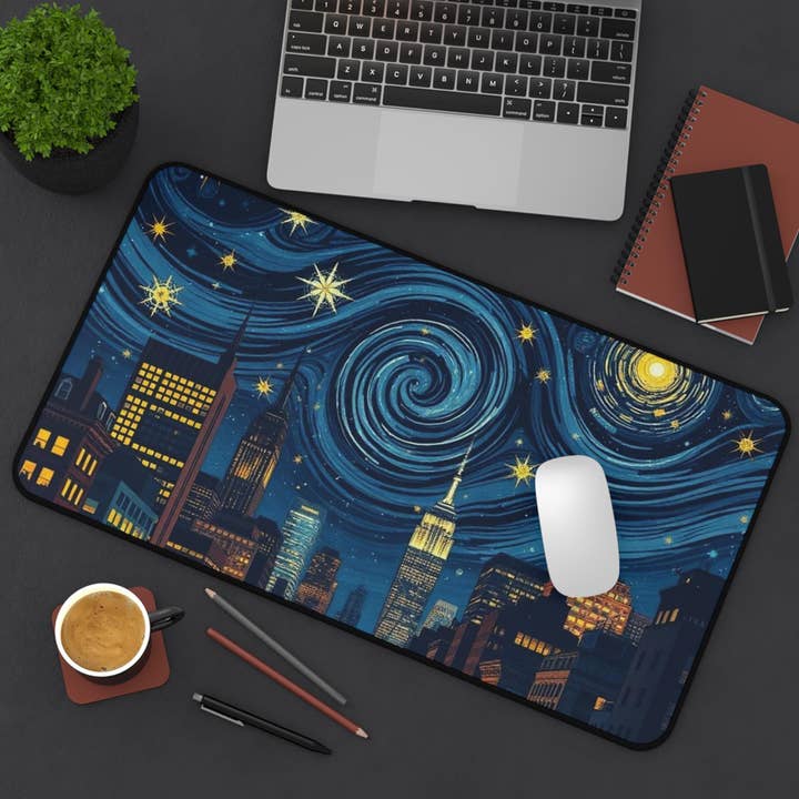 Van Gogh-stil Stjärnklar natt stadsbild skrivbordsmatta för wholesale av LadyKCreations1