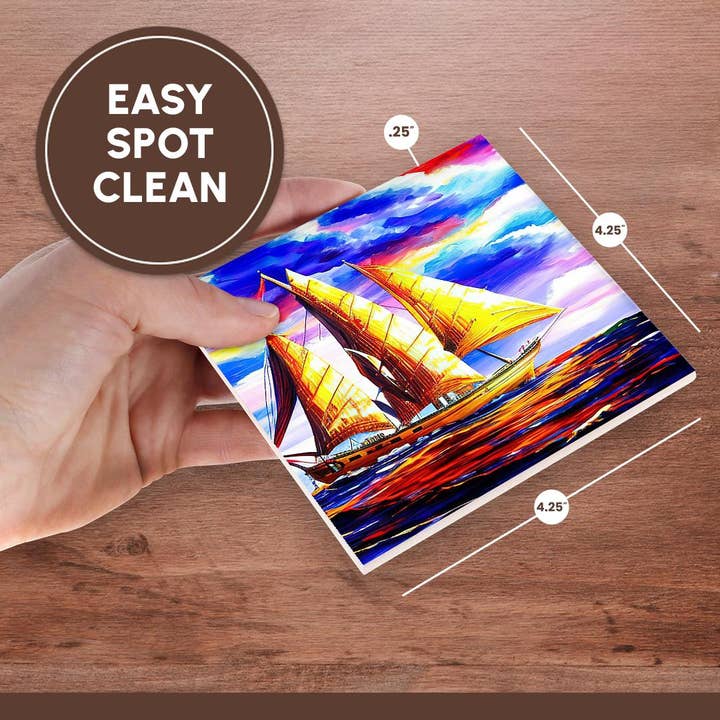 3dRose - Wholesale Coasters - 3dRose, Tall ship digital art. Three-mast scooner in the golden sunset light, Coaster6