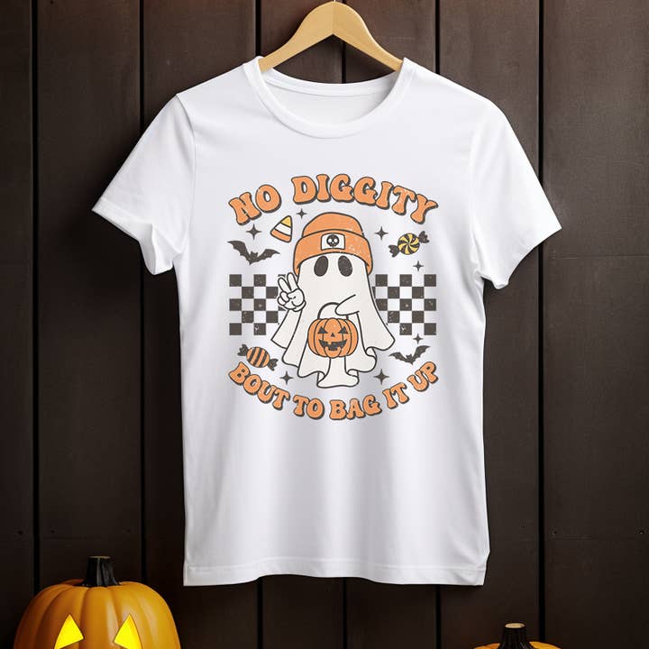 No Diggity Bag It Up Halloween Tee trykt på Bella 3001 for engroshandel hos Myshirts.store