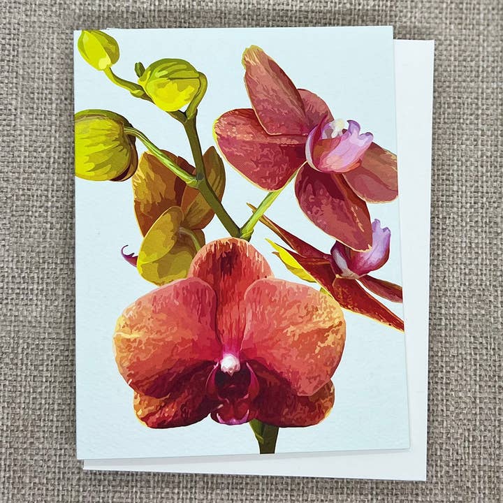 The Red Barn Press - Wholesale Everyday Greeting Card - Floral Notecard | Modern Orchid with Buds Illustration2