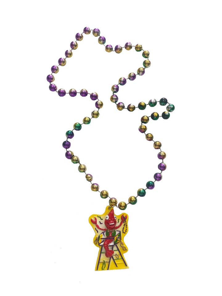 Crawfish Watching Parade Medallion on Purple Green Gold Bead for wholesale by Mardi Gras Creations