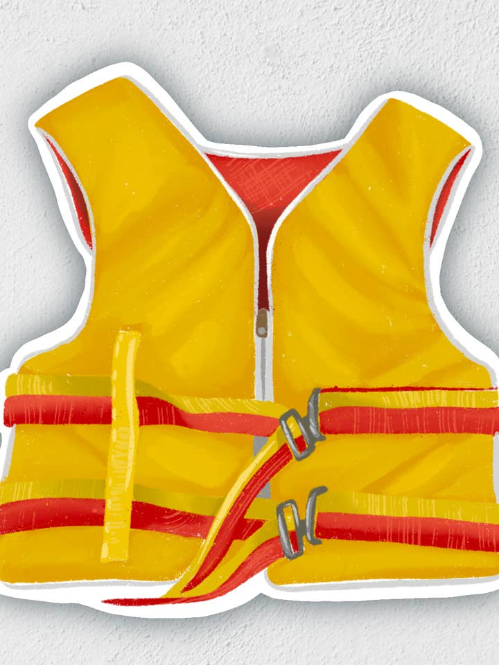 Vintage Lifejacket Sticker | Hand-Drawn | Waterproof for wholesale by Little Rocks Design