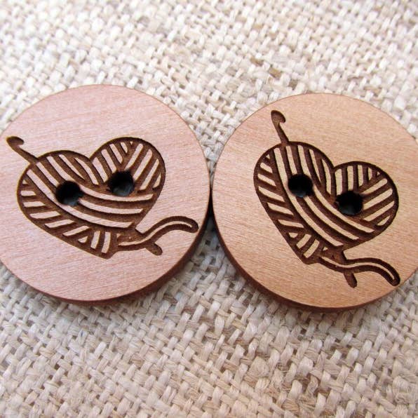 Memories for Life - Wholesale Sewing Button/Snap - Wood Buttons - Crochet Heart - Set of 101