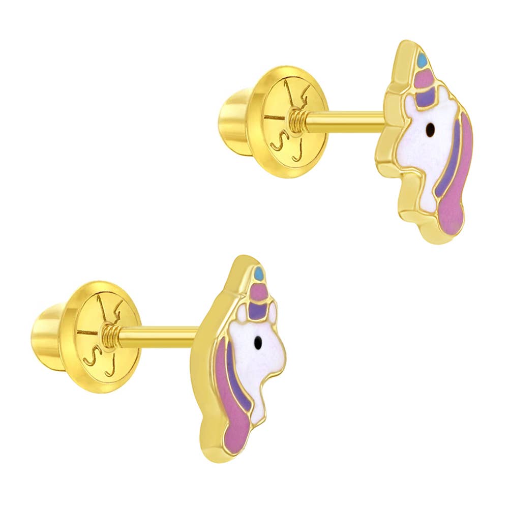 In Season Jewelry - Wholesale Earrings - Kids - 14k Gold Pastel Unicorn Baby / Toddler / Kids Earrings1