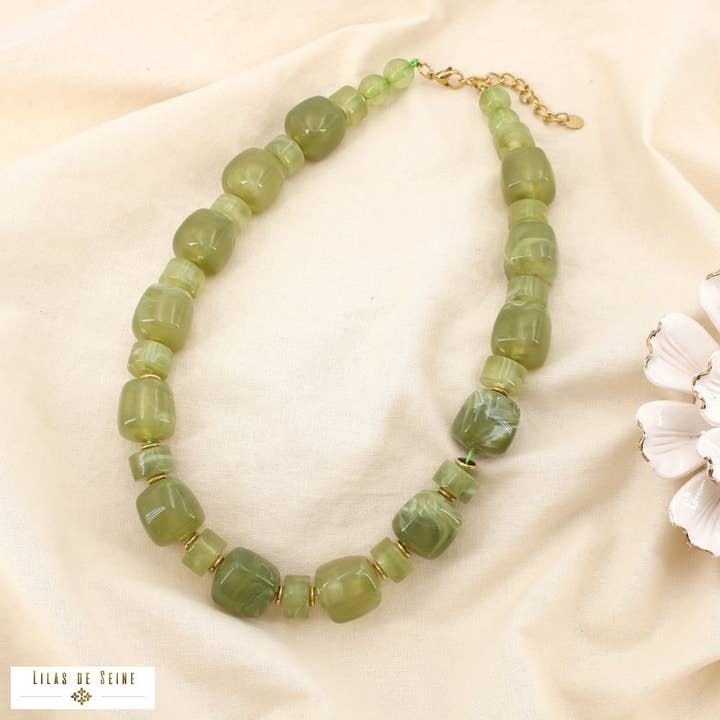 Halsband i rostfritt stål med marmorerad harts 0125144 för wholesale av Lilas de Seine