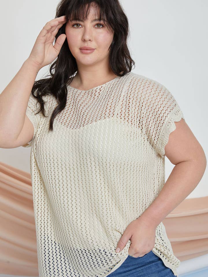 TUNICA IN MAGLIA APERTA PLUS TOP P90104PLUS per la vendita all'ingrosso da parte di Petal Dew