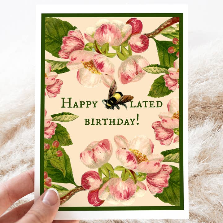 Cartão de saudação. Feliz Aniversário com Abelhas. Flores de Abelha Vintage por atacado de Cheerful Whimsies