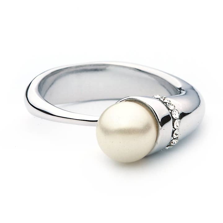 Anello in perla bianca Divinity con cristalli Swarovski |1-1065-Rx per la vendita all'ingrosso da parte di My Jewellery Story