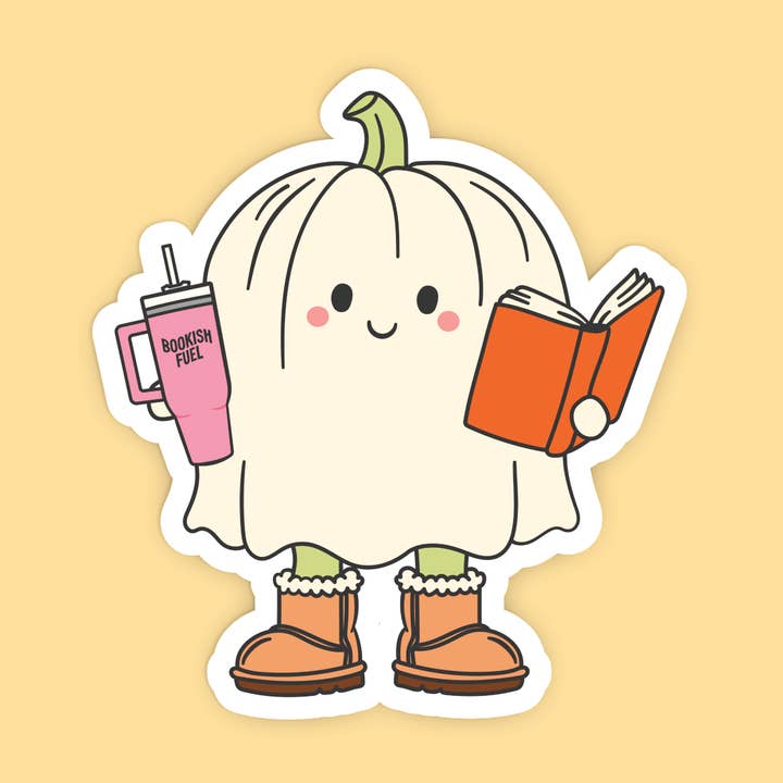 Bookish ghost, Halloween sticker, Sticker for readers for wholesale by Radical Buttons