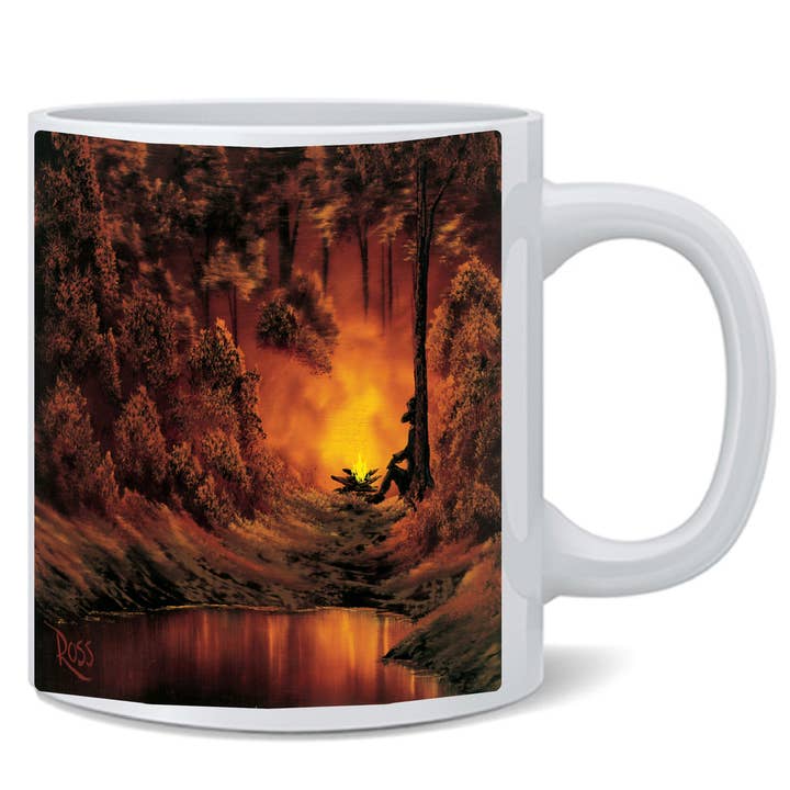 Bob Ross Campfire Painting Camping Landscape Mug 11oz for wholesale by Gotham Gifts