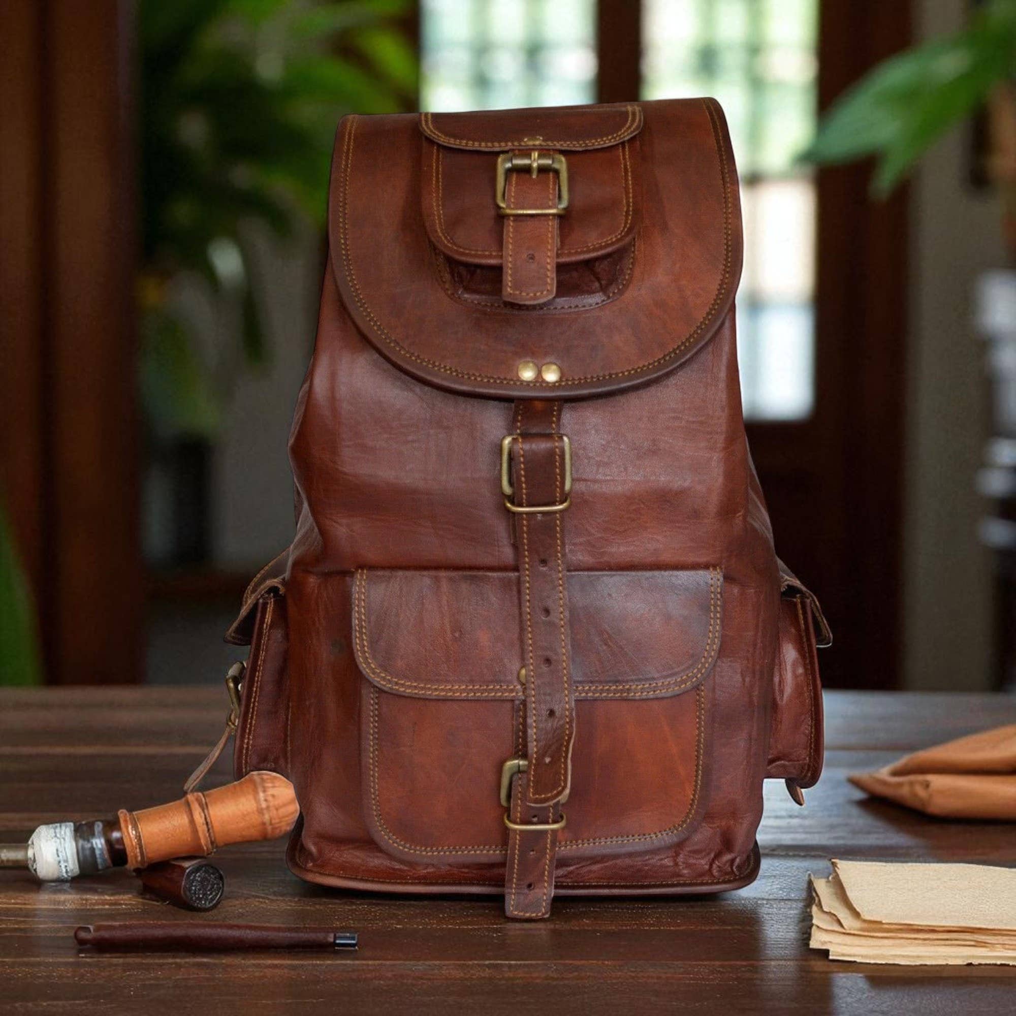 Hana Exports – wholesale Backpack – Unisex – Handmade Goat Leather Backpack with Canvas Lining1