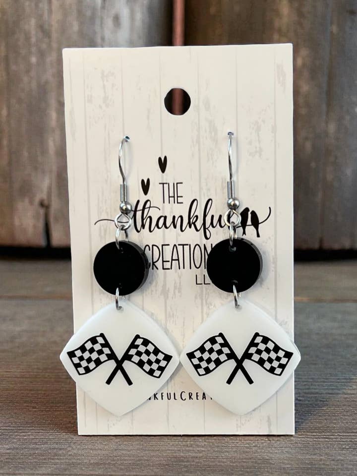 Handmade Checkered Flag Earrings Race Day Statement Jewelry for wholesale by The Thankful Creations LLC