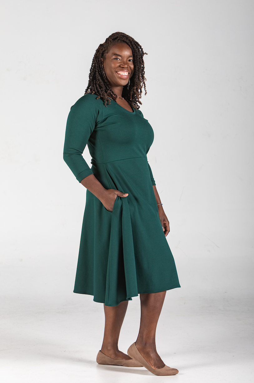 Knieriem Designs - Wholesale Dress - Women's - Long Raglan Sleeve Ponte Dress with Pockets and Full Skirt5