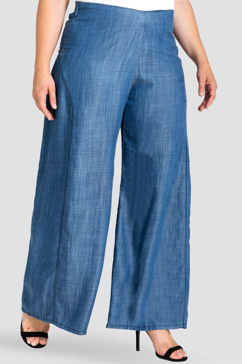 Standards & Practices - Wholesale Jeans - Women's - Plus Size Women's Wide Leg Denim Tencel Palazzo Pants1