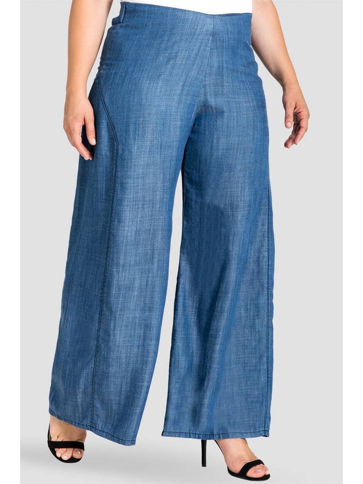 Standards & Practices - Wholesale Jeans - Women's - Plus Size Women's Wide Leg Denim Tencel Palazzo Pants1