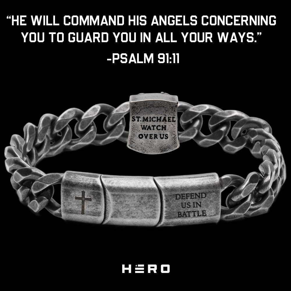 The Hero Company - Wholesale Charm/Dangle Bracelet - St. Michael's 'Protect Us' Cuban Link Bracelet: Helps Pair Veterans With A Service Dog Or Shelter Dog -Faire2