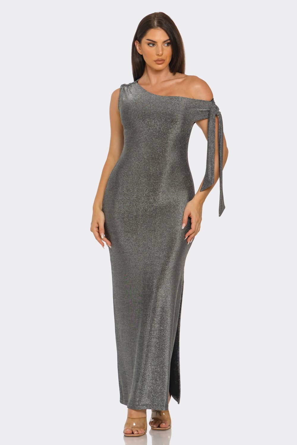 Julia by LoveJ - Wholesale Dress - Women's - Asymmetric One Shoulder Tie Side Slit Maxi Dress 1