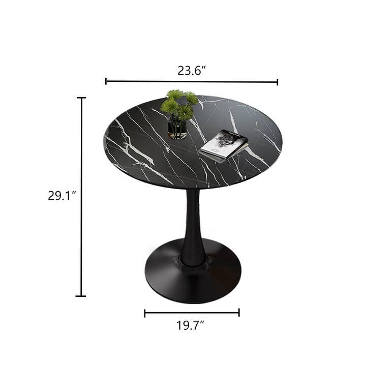 39F Inc. - Vente Tables basses - Table à manger moderne ronde de 24" en marbre noir avec base en métal3