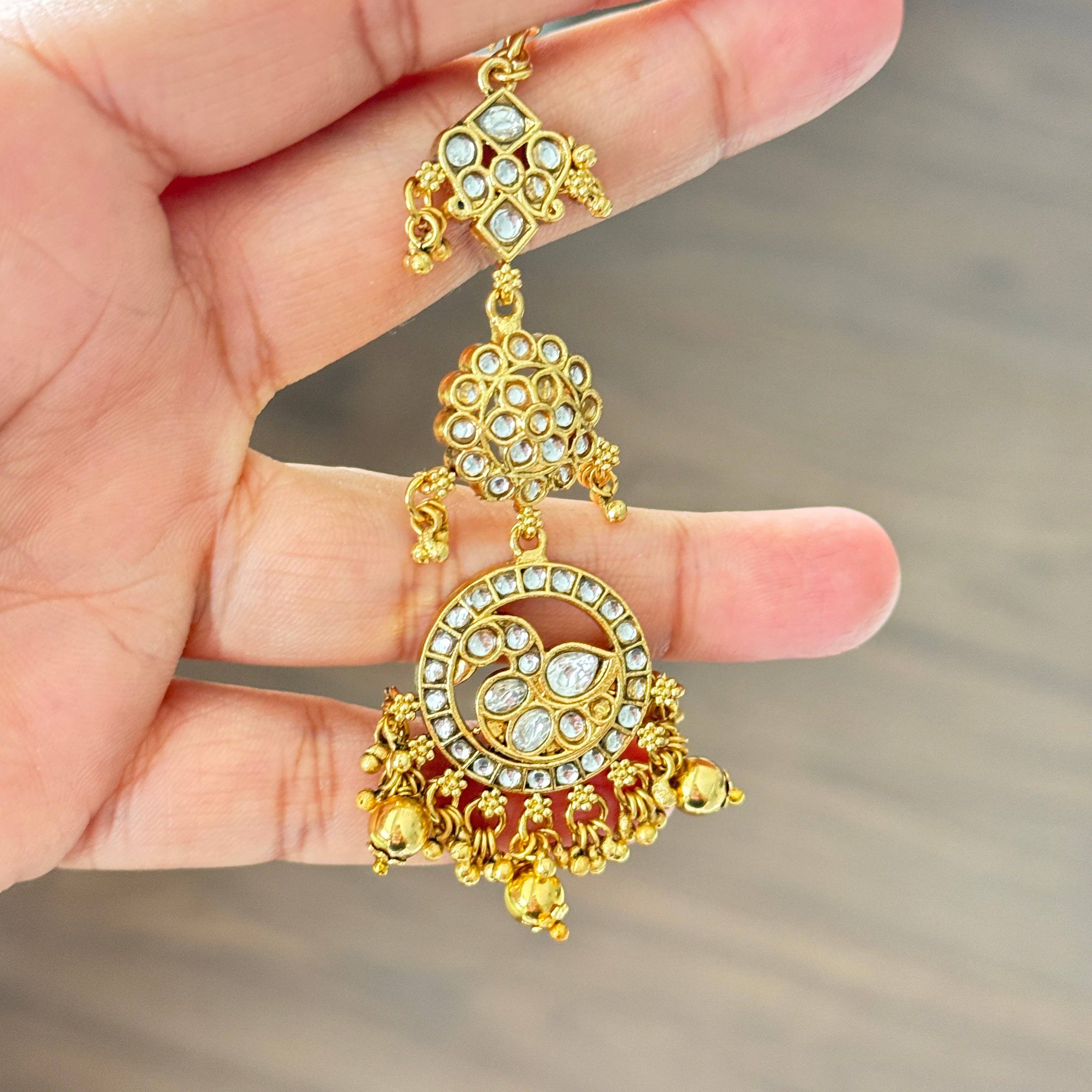 Vinnis Jewelry - Wholesale Jewelry Set - Heritage Rajwada Polki & Meenakari Tikka with Pearls & Emerald Beads0