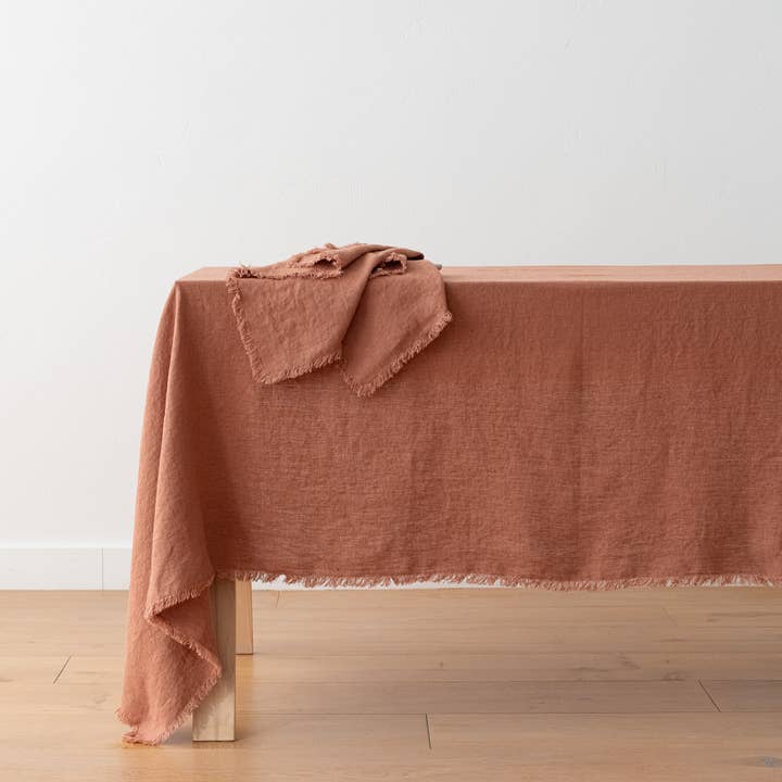 LinenMe - Wholesale Tablecloth - Hand Made Linen Tablecloth Mocha Terra Fringe2