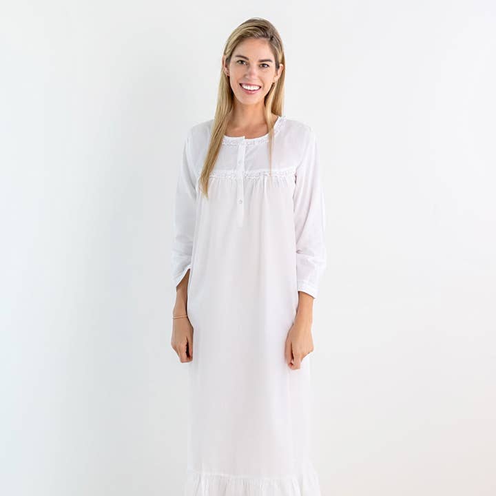 Jacaranda Living – wholesale Nattlinne - Dam – Catherine vit bomulls-nattklänning0