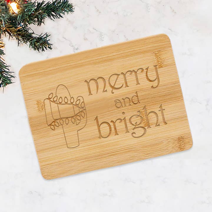 Merry and Bright Small Christmas Cutting Board, Bamboo Board for wholesale by Love, Georgie
