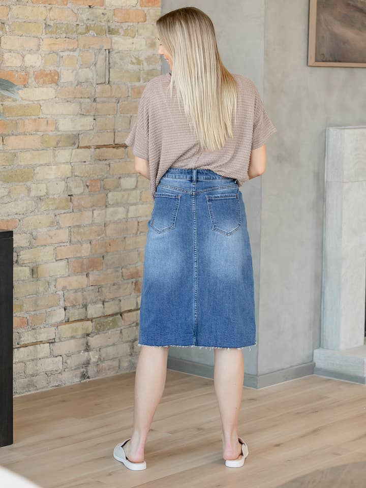 Inherit Clothing Company – Saia - Mulher por atacado – Saia de Ganga Midi com Bainha Desfiada Rylin2