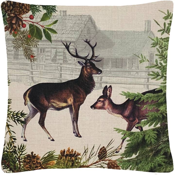 Golden Hill Studio - Wholesale Throw Pillow Cover - Deer & Doe Throw Pillow Cover