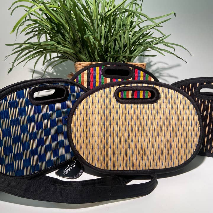 Baskets of Cambodia - Wholesale Clutch Bag - Women's - Mini Oval Collapsible Traveler Clutch W/ Handle & Strap21