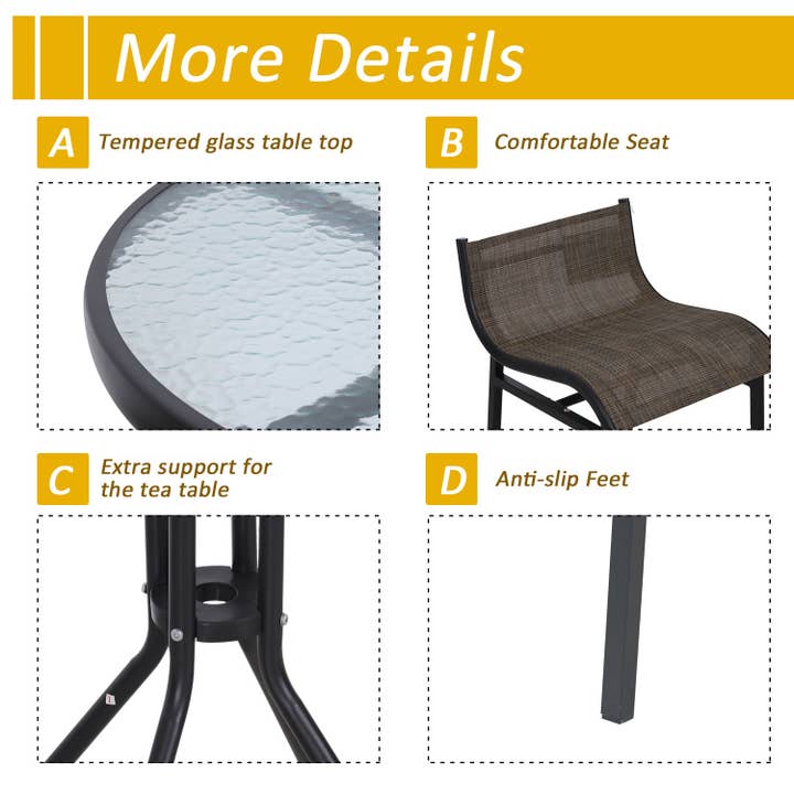 39F Inc. - Wholesale Patio Set - 3-Piece Bar Height Outdoor Bistro Set Round Patio Pub Table