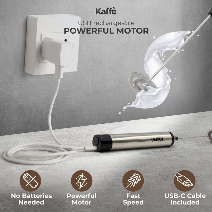 Kaffe - Wholesale Kitchen Tool/Gadget - Kaffe Rechargeable Milk Frother - USB-C,12,000 RPM, 2 Whisks