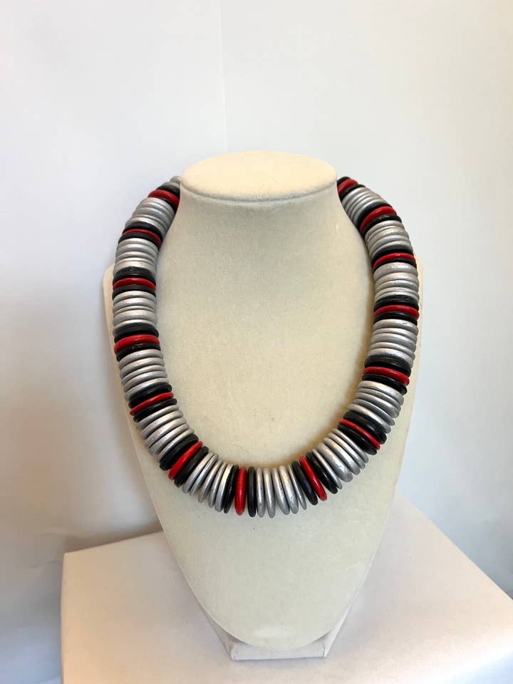 Silver, Red, & Black Chunky UGA Statement Necklace for wholesale by Merritt Millie