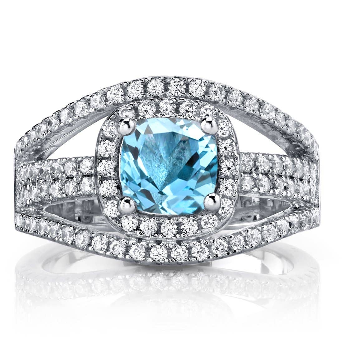 Peliani - Wholesale Cocktail/Statement Ring - Swiss Blue Topaz Cushion Cut Sterling Silver Ring Size 91