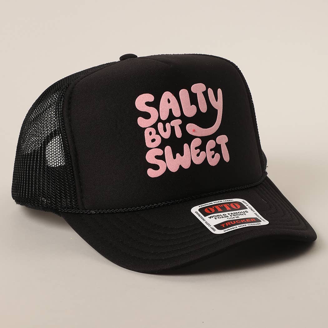 Fashion City - Wholesale Trucker Hat - Unisex - Salty But Sweet Text Logo Printed Mesh Back Trucker Hat1