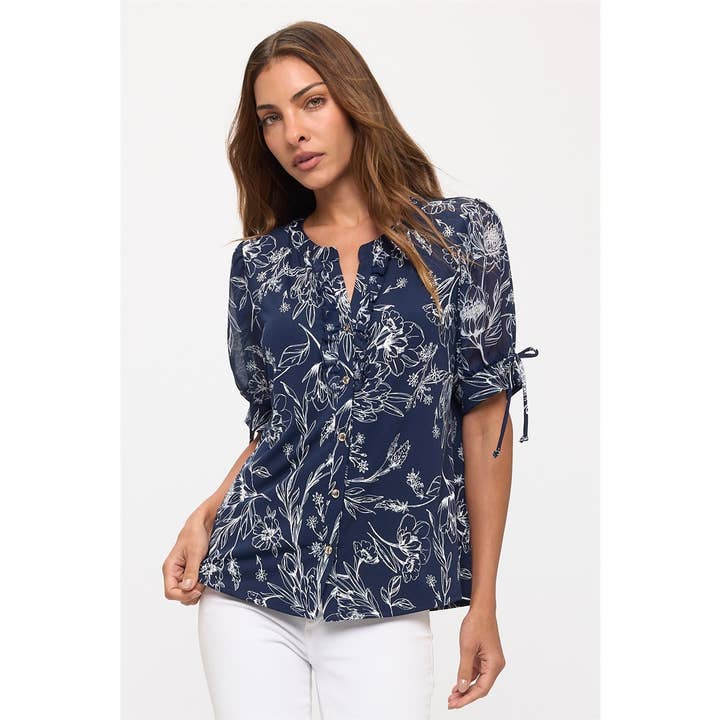 CASCADE FLORAL MIX MEDIA RUFFLE SHIRT for wholesale by Perseption