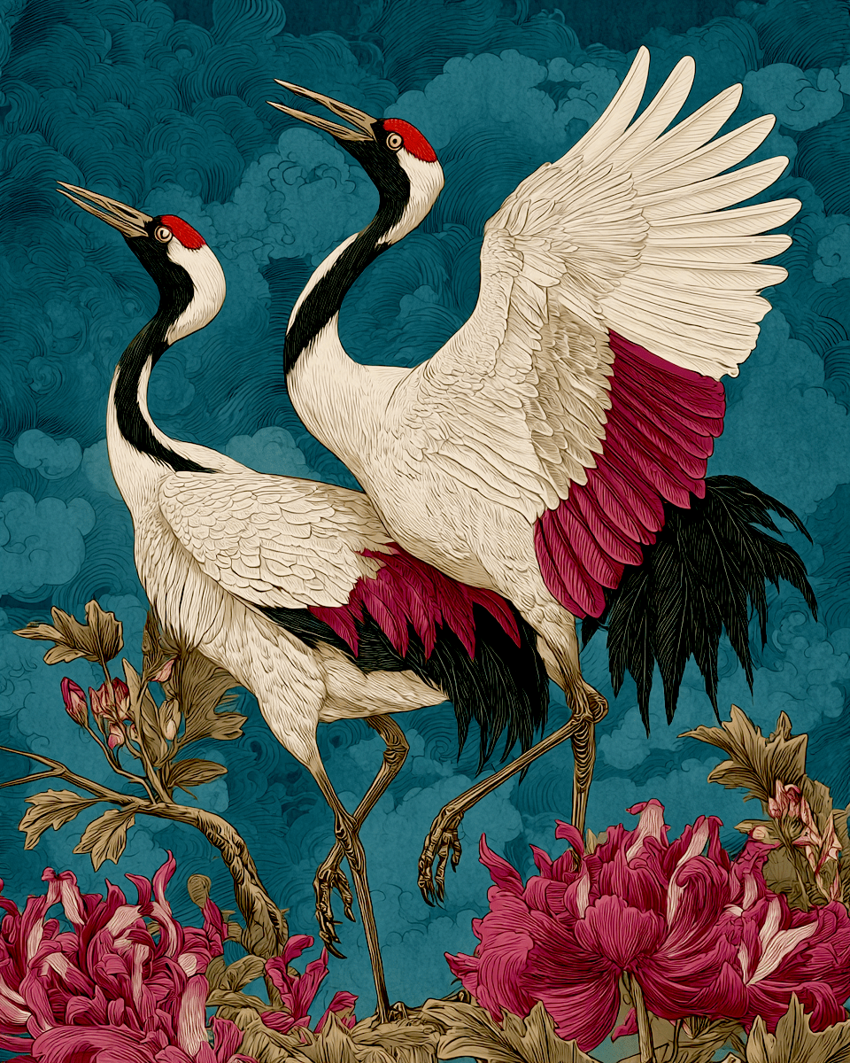 Mowbi - Wholesale Art Print - Utsukushī Cranes Japanese Pop Art Print - 8"x10" Artwork for 11"x14" Frame0