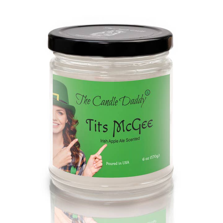 The Candle Daddy - Wholesale Jar/Filled Candle - TITS MCGEE - IRISH APPLE ALE SCENTED - FUNNY 6 OZ JAR CANDLE