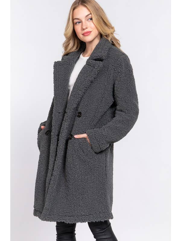 Vanilla Monkey - Wholesale Fur/Faux Fur Coat - Women's - Long Sleeve Double Breasted Faux Fur Teddy Coat