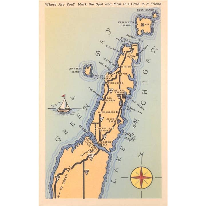 Sticker WI-452 Door Peninsula Map for wholesale by Found Image Press