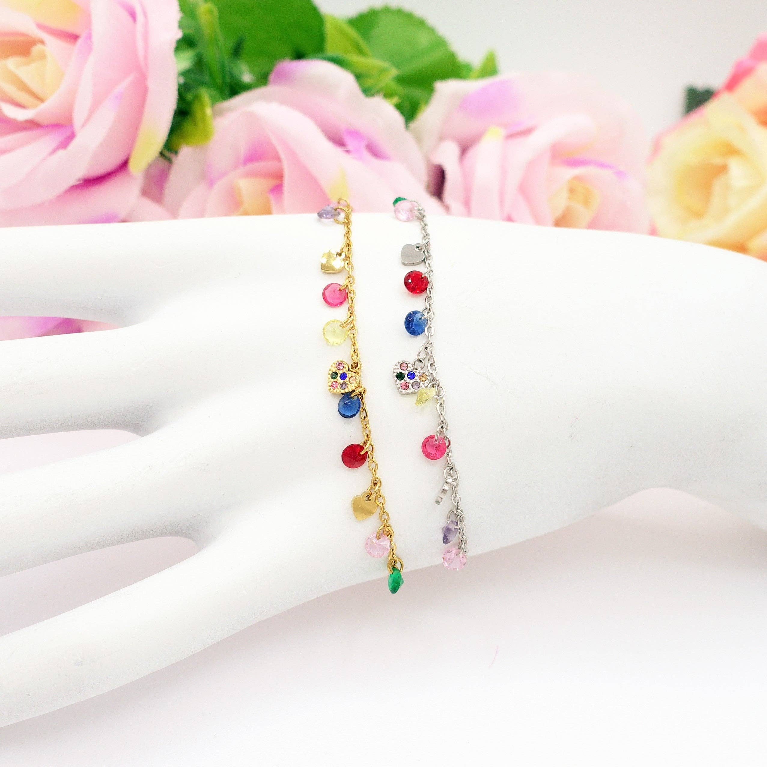 Daemon srls - Wholesale Charm/Dangle Bracelet - MEGAN ~ ACCIAIO INOSSIDABILE ~ Bracciale con ciondoli cristalli e cuoricino cubic zirconia1