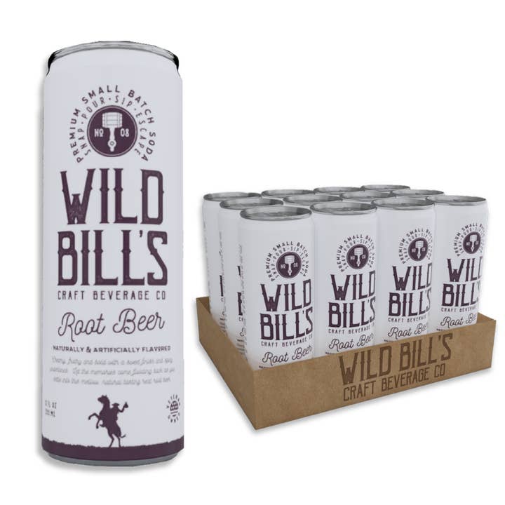 Wild Bill's Root Beer, 12oz Cans, 12ct for wholesale by Grandpa Joe's Candy Shop