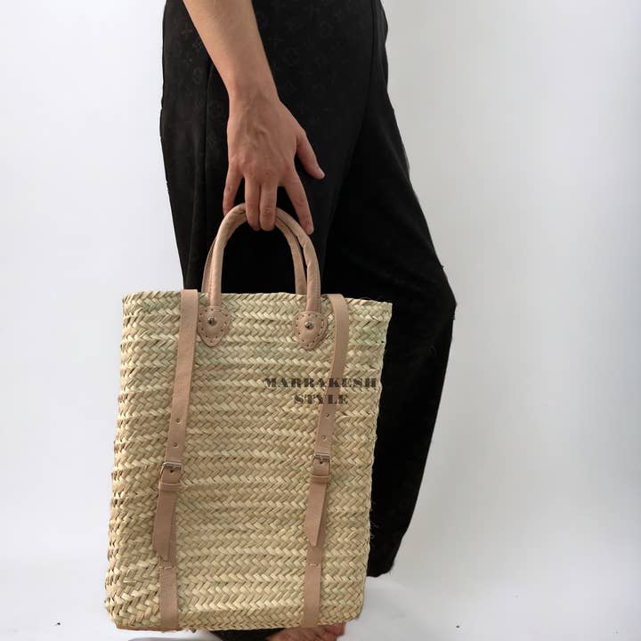 MARRAKESH STYLE - Venta al por mayor Mochila - Mujer - Mochila de paja con cuero, mochila del mercado francés