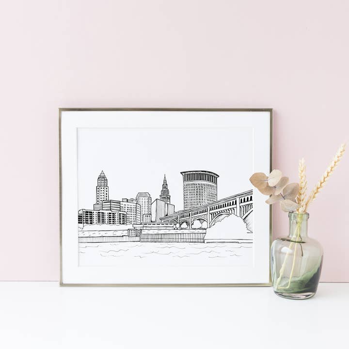Impression d'art Skyline de Cleveland pour la vente par Pineapple Street Designs
