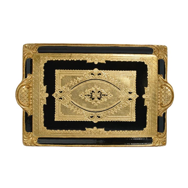 Via Graceffo - Wholesale Decorative tray - Florentine Carved Rectangle Tray with Handles, M or L, Made in Italy