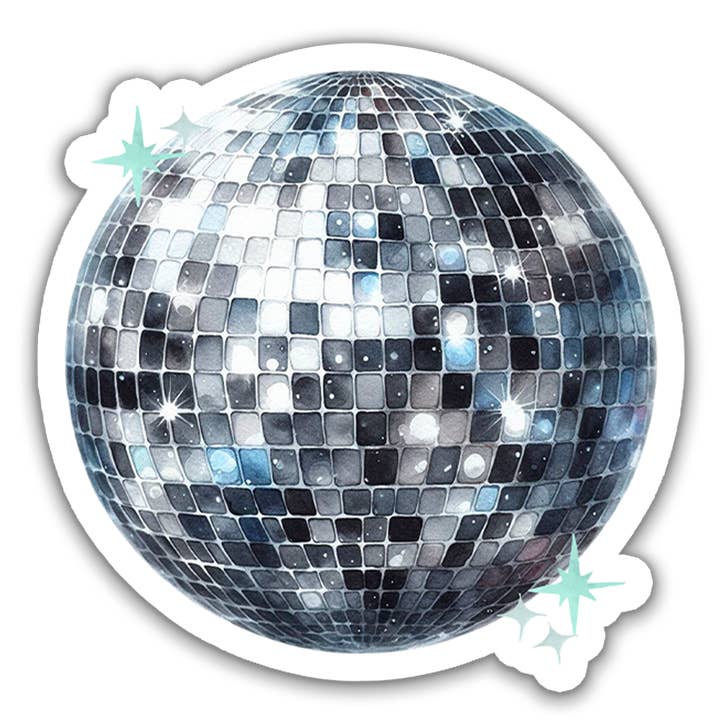 Autocollant en vinyle mat aquarelle Silver Disco Ball pour la vente par Studio Miller