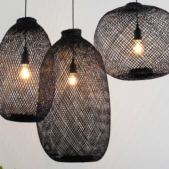Lanna Passa - Wholesale Chandelier/Hanging Light - Lanna Thai Bamboo Light - Black Shade & Plug-in Version2