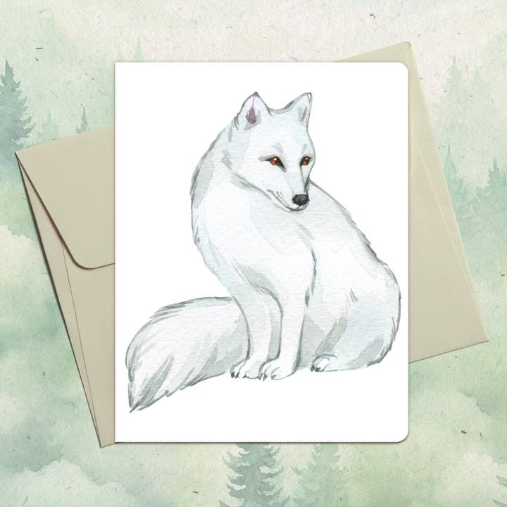 Handmade arctic fox greeting card for wholesale by Soul Familiar