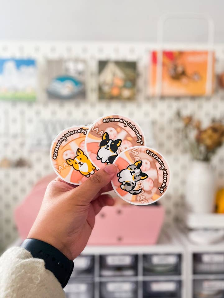 SCREAMING INTERNALLY Corgi Vinyl Sticker for wholesale by LittleCorgo