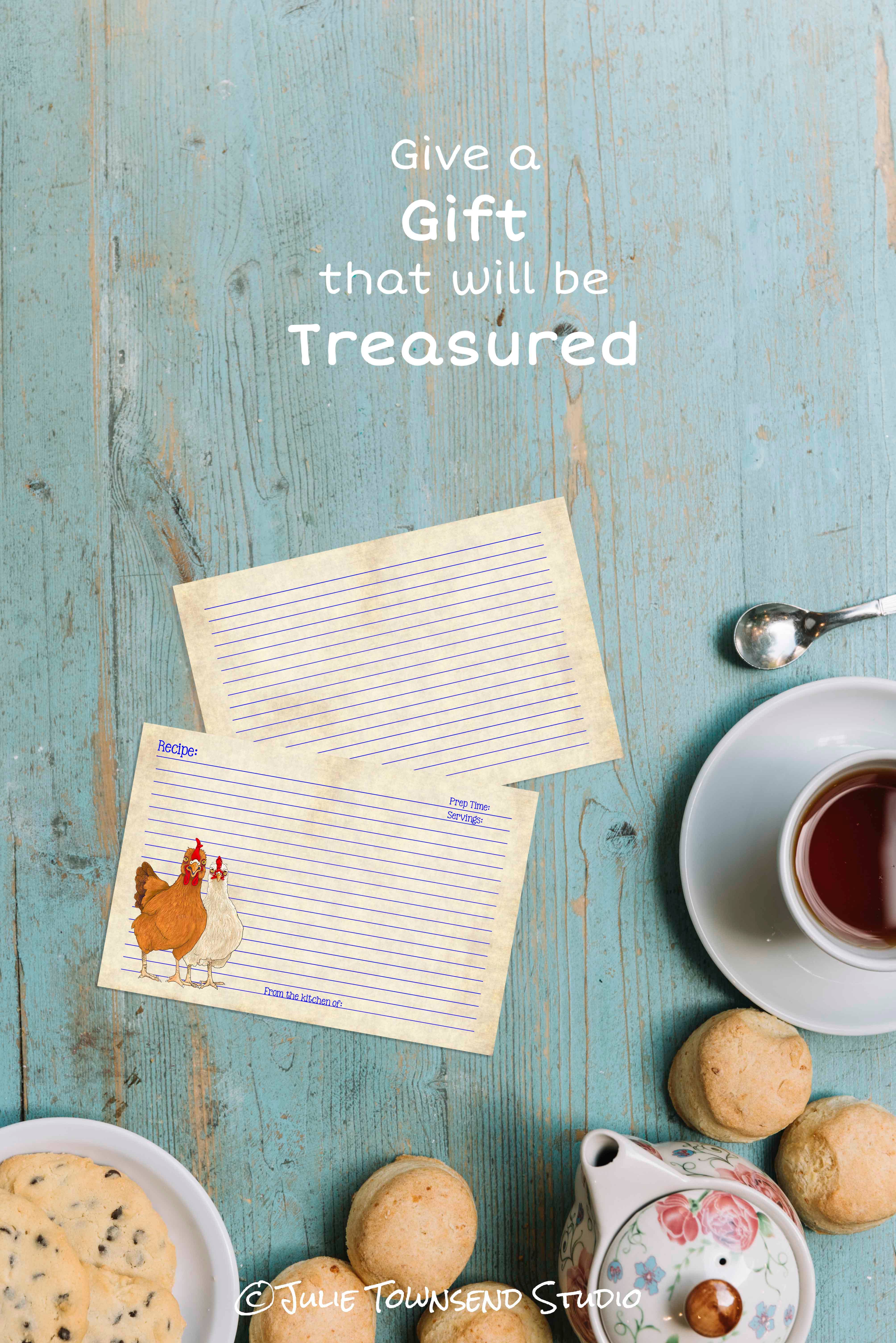 Julie Townsend Studio - Wholesale Recipe Card - Recipe Cards - Set of 12 Cute Chicken Recipe Cards - 1233